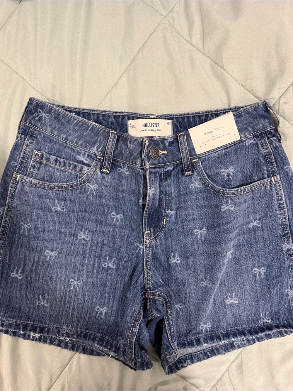 Hollister Blue Denim Bow-Print Women's Shorts